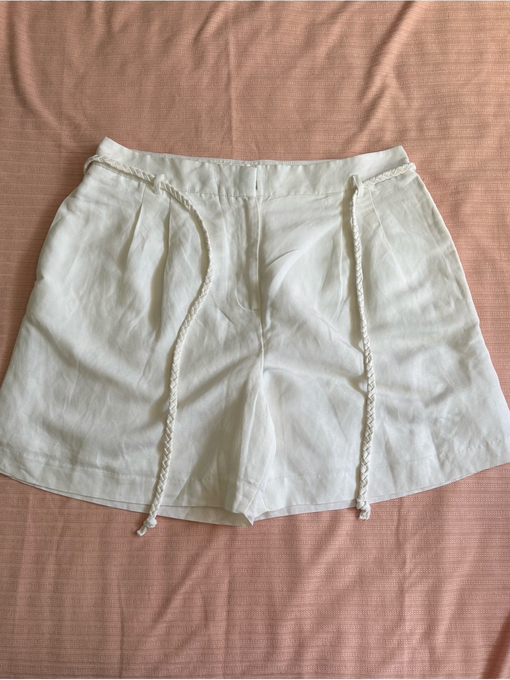 Ann Taylor White Linen-Blend Drawstring Shorts